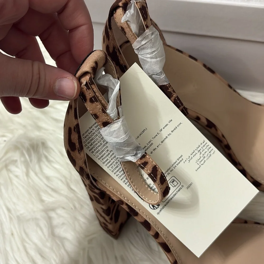 NEW In Box From Amazon The Drop Rebecca Leopard Print Block Heels Ankle 10